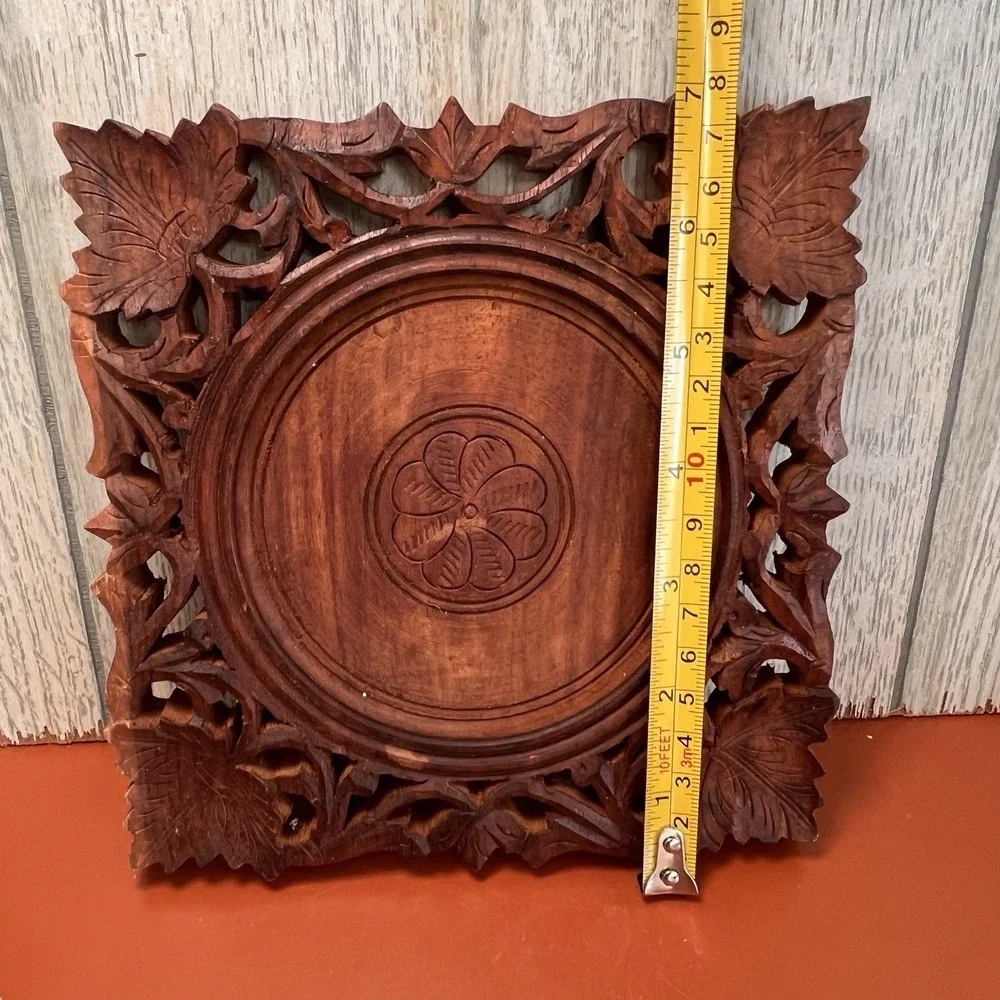 Vintage Teak Hand Carved Wooden Trivet/ Hot Plate Made in India